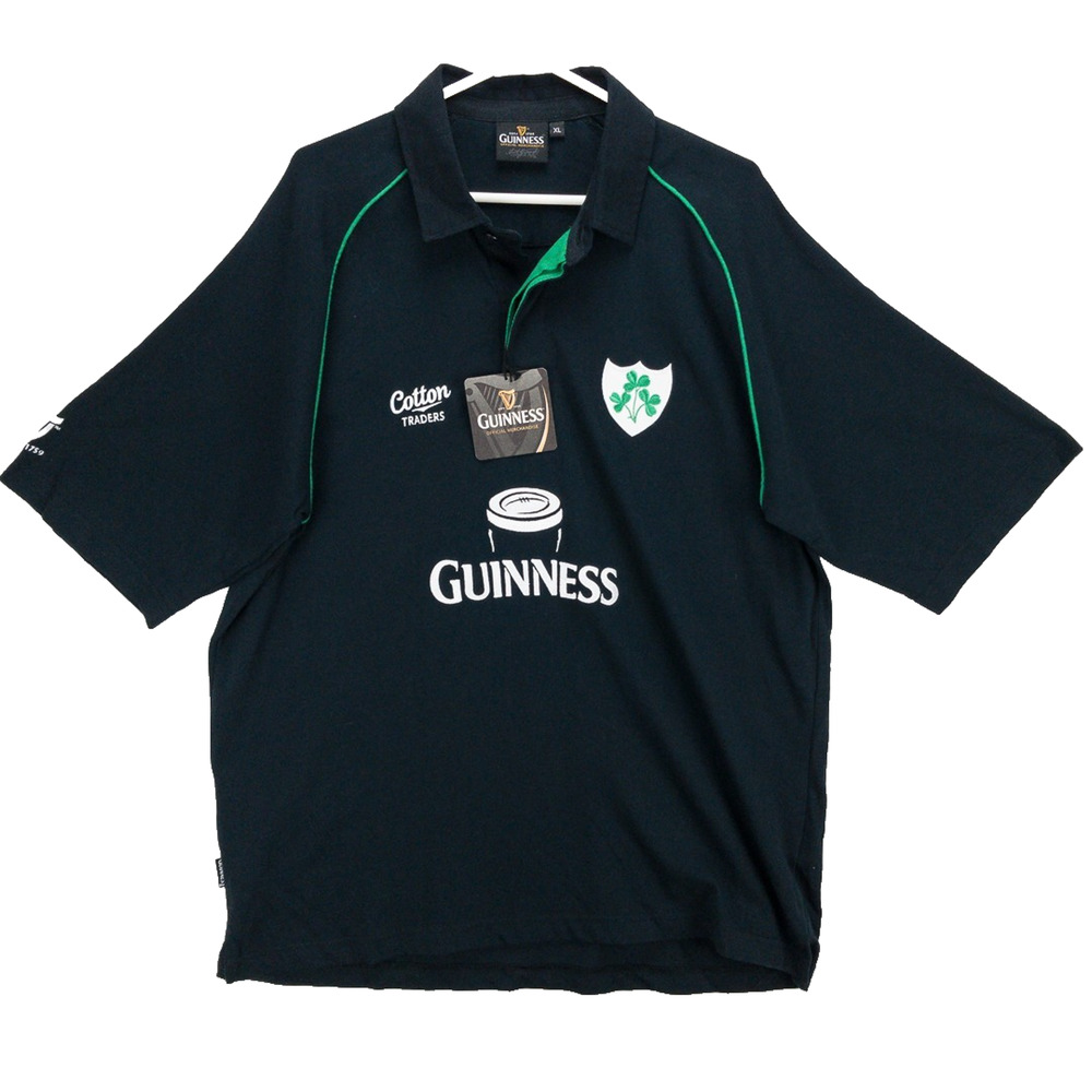 Guinness Men's XL Black Polo Shirt Irish Harp Shamrock Logo 100% Cotton NWT